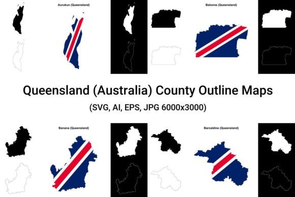 Queensland County Outline Maps for Embroidery Projects